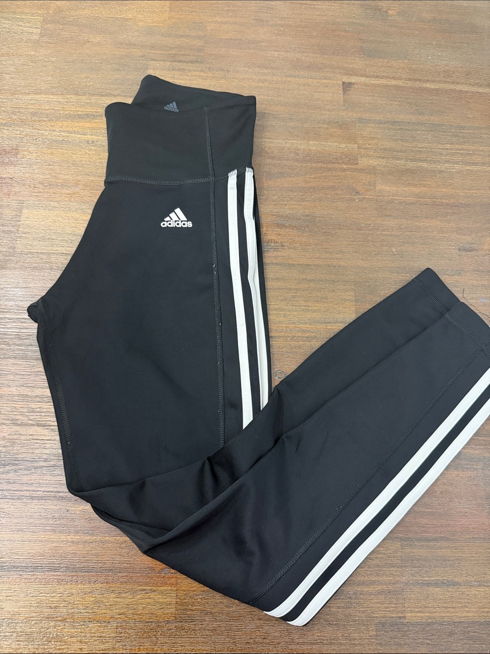 adidas Black Leggings with White Three-Stripes